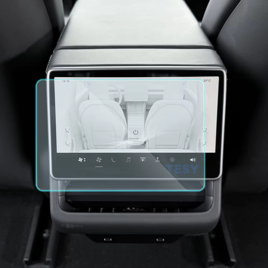 TEKSY Schutzfolie aus gehärtetem Glas für die hintere Mittelkonsole von Tesla Model Y Juniper 2025 und Model 3 Highland 2024, transparent - Bild 3
