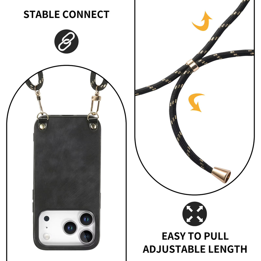 Retro Crossbody Handyhülle mit verstellbarem Lanyard-Gurt für iPhone 17 Pro Max, 16, 16E Air und 15 Plus in Purple - Bild 3