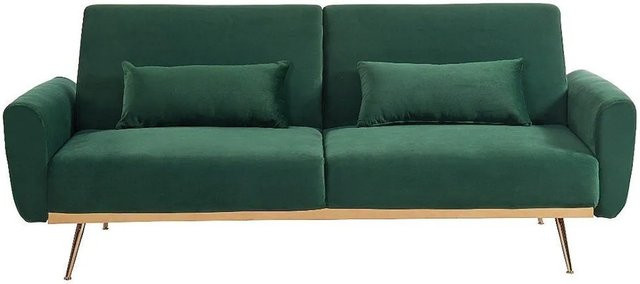 Vente-unique Schlafsofa Launei in Tannengrün mit Samtbezug und Armlehnen, Breite: 208 cm - Bild 1