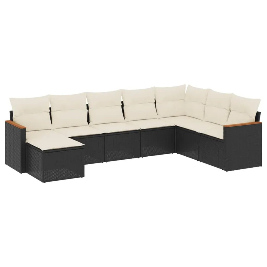 vidaXL 8-teilige Garten-Sofagarnitur in L-Form aus Poly-Rattan und Akazienholz mit Kissen in Schwarz - Bild 2