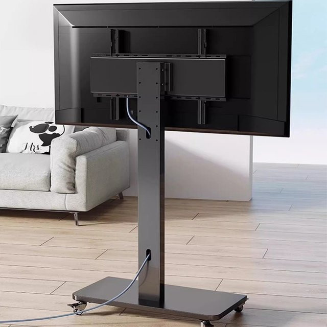 BEISHI Rollbarer TV-Ständer in Schwarz, mobiler TV-Wagen für 26–65 Zoll Fernseher bis 50 kg, höhenverstellbares Metallgestell mit Rollen - Bild 1