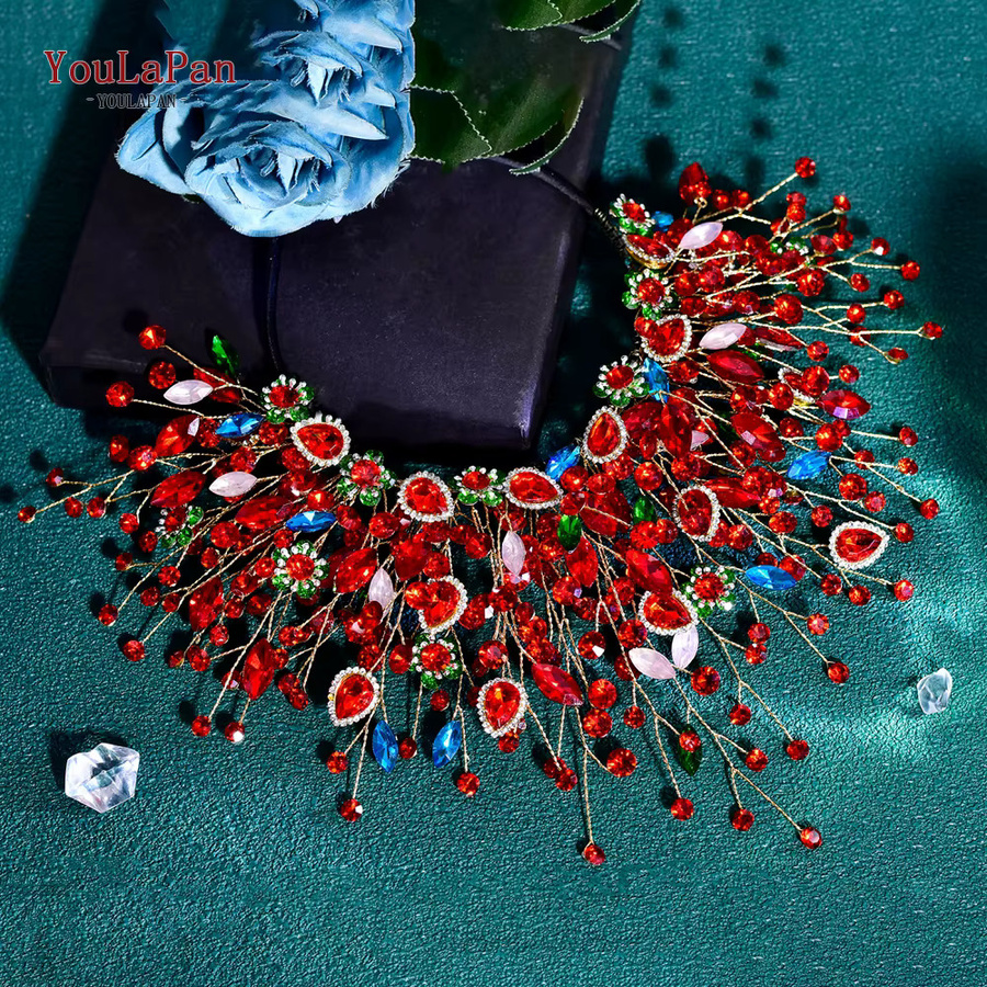 YouLaPan Brautkrone, roter Strass, Damen - Bild 3