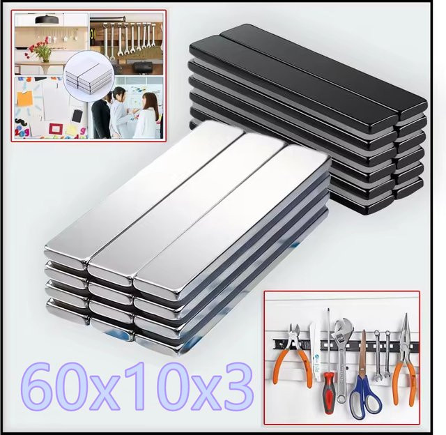 Mognot Kühlschrankmagnete rechteckig in Silber und Schwarz, B/H/T: 60 x 10 x 3 mm, robuster und starker Magnethaken für Küche, Foto, Garage oder Büro - Bild 1