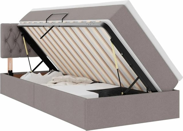 vidaXL Bett mit Stauraum und LED-Beleuchtung inklusive Matratze, Farbe: Taupe/Beige/Grau, B/T/H: 90 x 200 x 88 cm - Bild 1