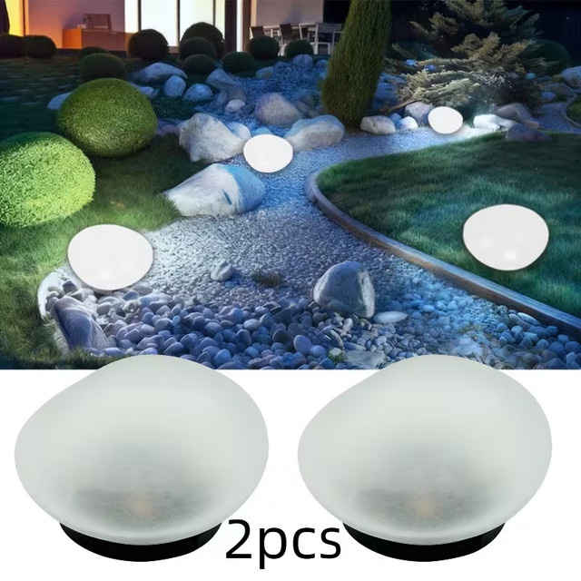 ledcbet 2er Set Solar-Kieselstein-Lichter mit warmweißem LED-Licht für Garten, Terrasse und Wegdekoration in Weiß und Schwarz - Bild 1