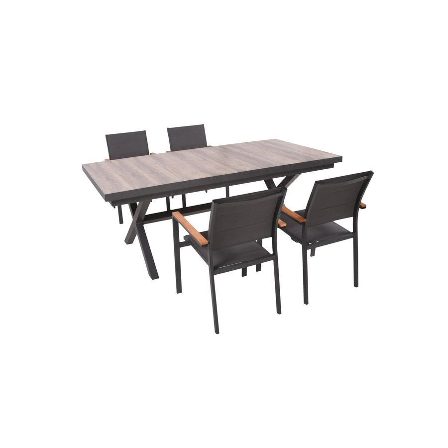 DELUKE Garten-Sitzgruppe JANA 5-tlg. aus Aluminium und Keramik in Eiche-Optik Grau - Bild 2