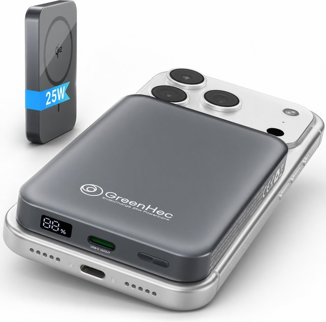 GreenHec 25W Powerbank mit 10.000 mAh, MagSafe-kompatibel und 2-in-1 Dual Charging für kabelloses Laden - Bild 1