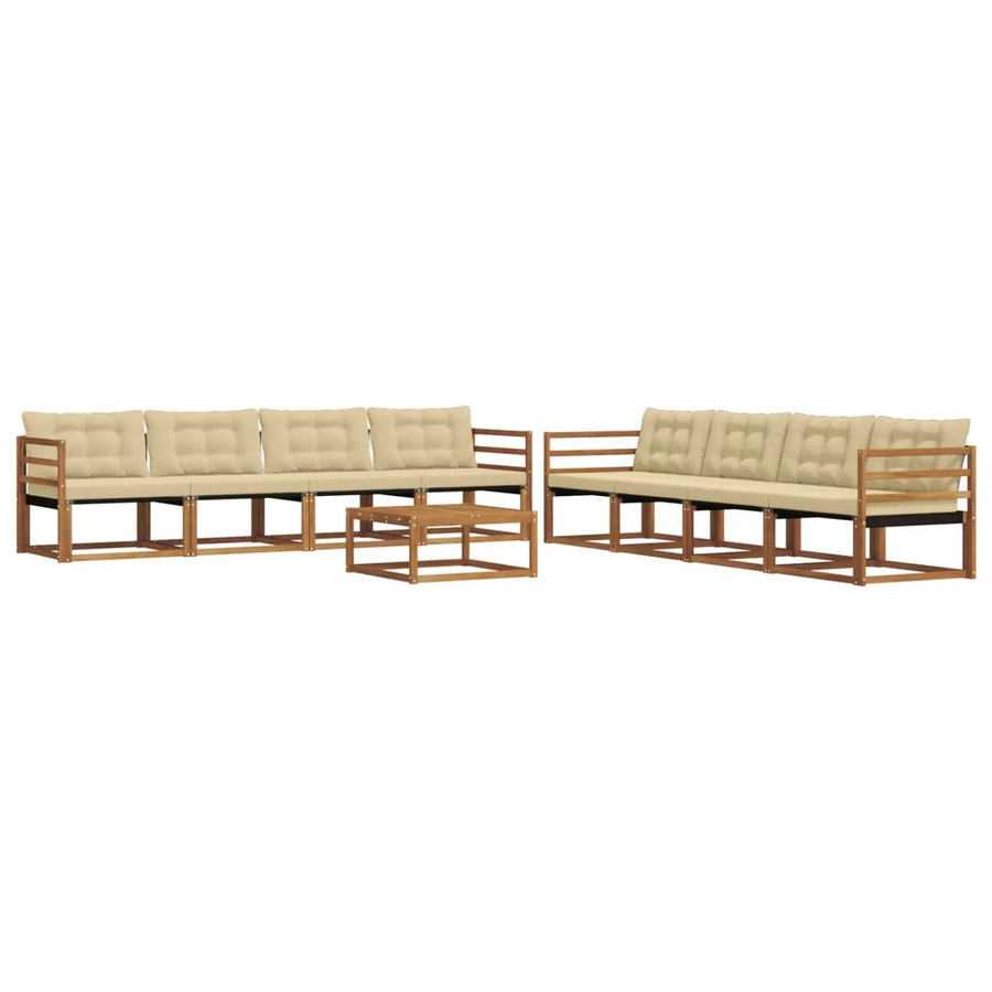 vidaXL Outdoor-Sofagarnitur 9-teilig aus Akazienholz mit Textilene und Kissen in Natur-Beige - Bild 2
