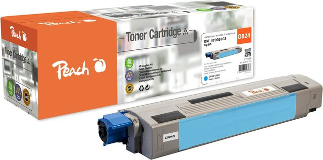 Peach O4709 Cyan Toner Cartridge für OKI C 834 DN, C 834, C 824 dn, C 824 n, C 824, C 834 dnw, C 834 nw (wiederaufbereitet) - Bild 1