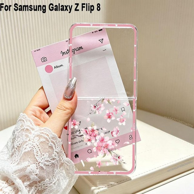 Samsung Galaxy Z Flip8 Hülle mit rosa Kirschblüten Design in Transparent/Pink - Bild 1