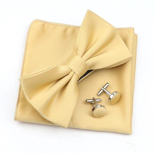 ZLQ&GOU Manschettenknopf-Set Fliege und Taschentuch, Polyester, beige, Herren - Bild 1