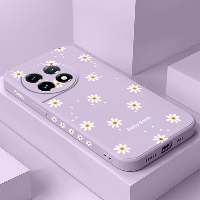 OnePlus Flüssigsilikon-Telefonhülle mit Lächelndes Gänseblümchen Design in Grün oder Lila für verschiedene OnePlus Modelle - Bild 1