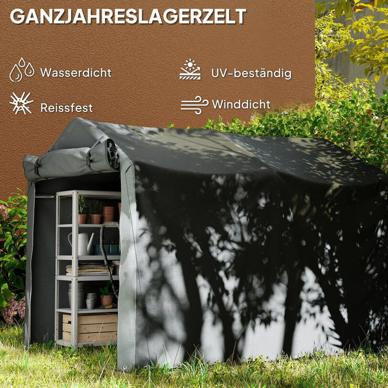 Outsunny Garagenzelt Dunkelgrau mit Rolltür und Fenster, wasserdichte Zeltgarage und Geräteschuppen, B/T/H: 220 x 157 x 165 cm - Bild 6