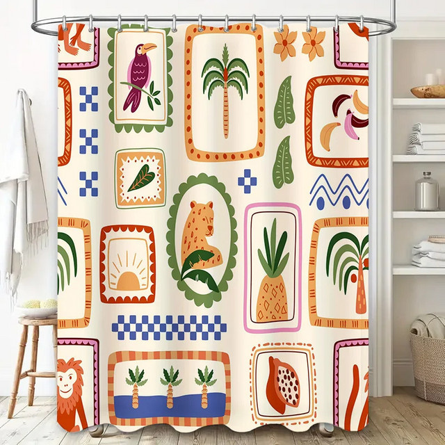 VIKAMA Duschvorhang mit tropischem Dschungel-Motiv in Multicolour, wasserdichter Boho-Print aus Polyester, Höhe: 180 cm, Breite: 90 cm - Bild 1