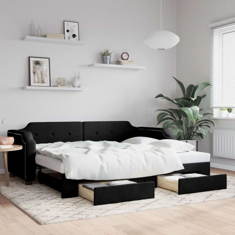 Ausziehbares Funktionsbett Vidaxl in Schwarz mit Schubladen aus Stoff und Metall, B/T: 90 x 190 cm - Bild 1