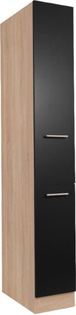 Respekta Apothekerschrank Merle Küchenschrank mit 2 Frontauszügen, schwarz/Eiche Sägerau, B: 30 cm, H: 200 cm, T: 60 cm