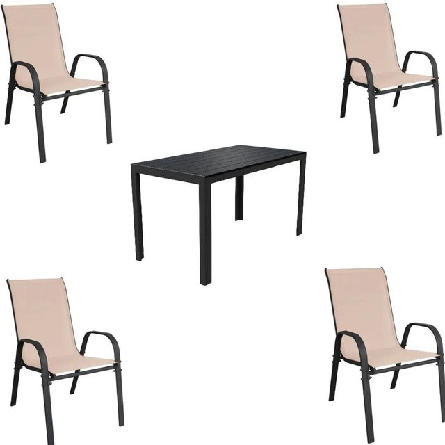 Lex Gartenmöbel Set 5-teilige Sitzgruppe mit Stapelstühlen und Gartentisch in Beige - Bild 1