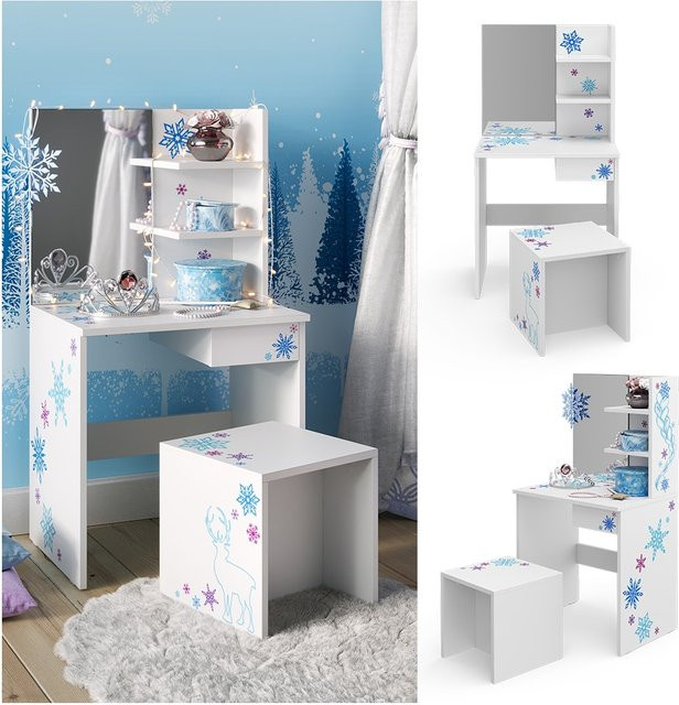 Vicco Kinder Schminktisch Schneeflocke Weiß mit Hocker, Breite: 54.8 cm - Bild 1