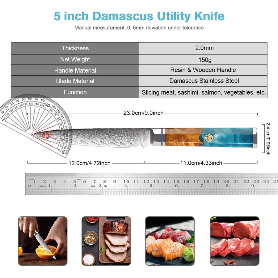 Xituo Allzweckmesser aus japanischem Damaststahl mit achteckigem Griff, Mehrfarbig, Klingenlänge: 12,7 cm - Bild 2