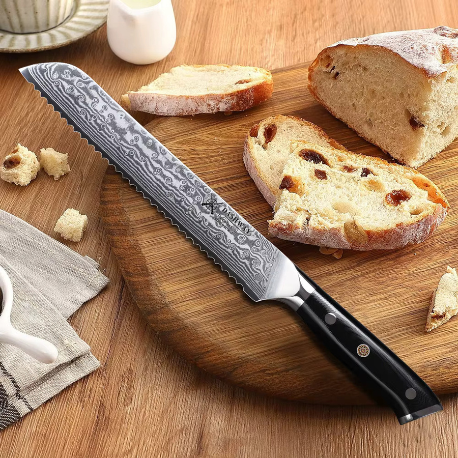 DASHWAY Brotmesser mit Wellenschliff aus 67-lagigem Damaszener Stahl, 8 Zoll (20,32 cm) - Bild 2