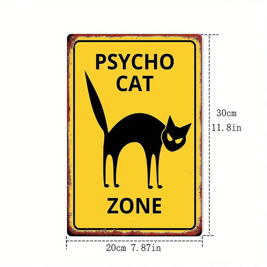 Psycho Cat Zone Metallschild Vintage Horror Dekor mit Psycho Cat Silhouette in Gelb und Schwarz, B: 30,0 cm, H: 20,0 cm - Bild 3