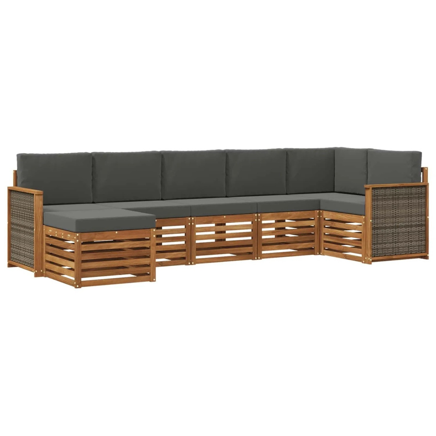vidaXL Ecksofa Set in L-Form aus Akazienholz mit 6 Kissen in Anthrazit - Bild 2