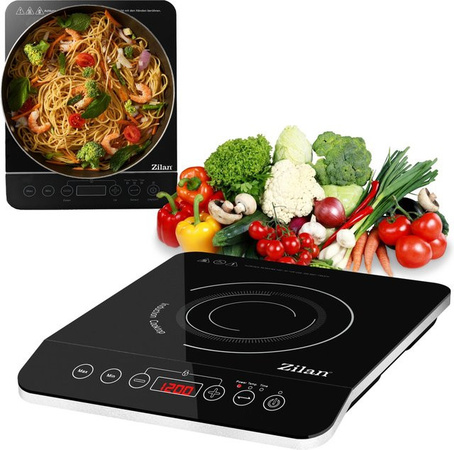 Zilan Einzelinduktionskochfeld mit 1 Platte, 2000W, Schwarz, Glas
