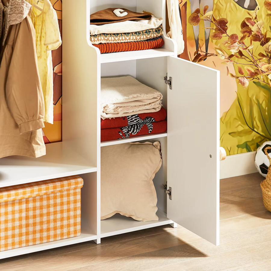 SoBuy Kindergarderobe KMB110-W Kleiderschrank mit Türen und Kleiderstange in Weiß, B/T/H: 94 x 35 x 110 cm - Bild 3