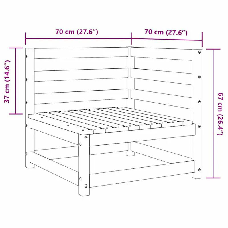 Vidaxl Garten-Ecksofa aus imprägniertem Kiefernholz, B/T/H: 70 x 70 x 67 cm - Bild 5
