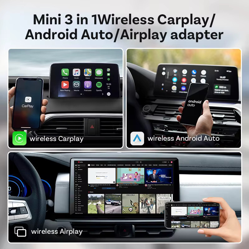 OTTOCAST MINI AIR Cube 4.0 Kabelloser CarPlay und Android Auto Adapter mit Airplay Bildschirmspiegelung, 3-in-1 Dongle, Schwarz - Bild 2