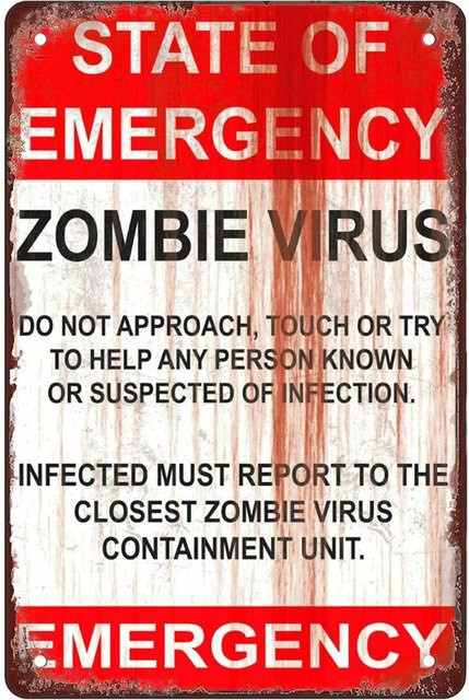 CIFBUY Zombie-Virus-Schild Retro-Wandkunst aus Metall für Halloween, Rechteckig, Breite: 30,0 cm, Höhe: 20,0 cm, Tiefe: 1,0 cm - Bild 1
