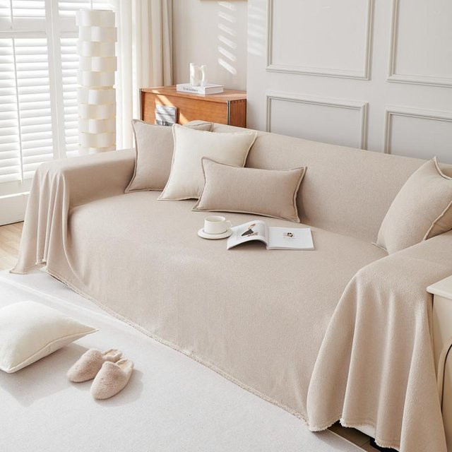 Wasserdichter Sofaüberwurf aus Teddy-Samt in Beige, Anti-Rutsch und kratzfest, B/T: 180 x 90 cm - Bild 1