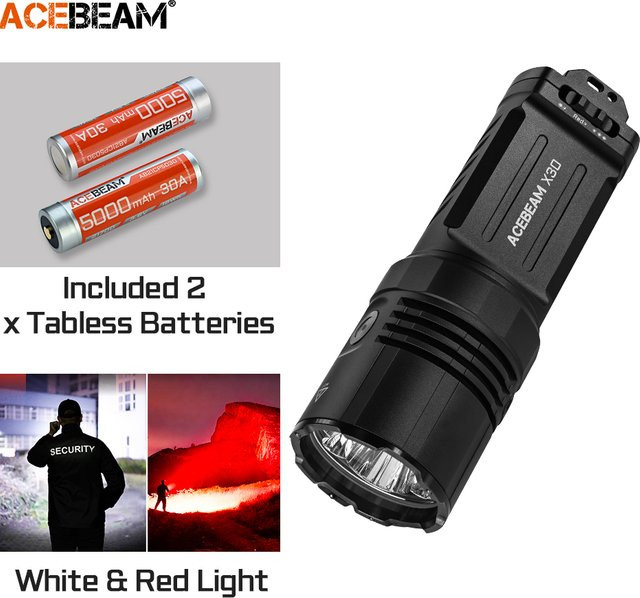 ACEBEAM Taktische Taschenlampe X30 in Schwarz mit CREE XHP70.2 LED, 20000 Lumen, USB-C-Ladeausgang und 600 Meter Reichweite - Bild 1