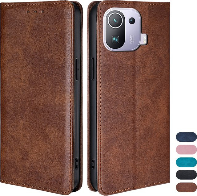 Magnetische Business Leder Flip Case Handyhülle für Xiaomi 12 12S 12T 12X 11T 11X 11 Pro Ultra 11 Lite 5G mit Kartenfächer in Schwarz und Braun - Bild 1