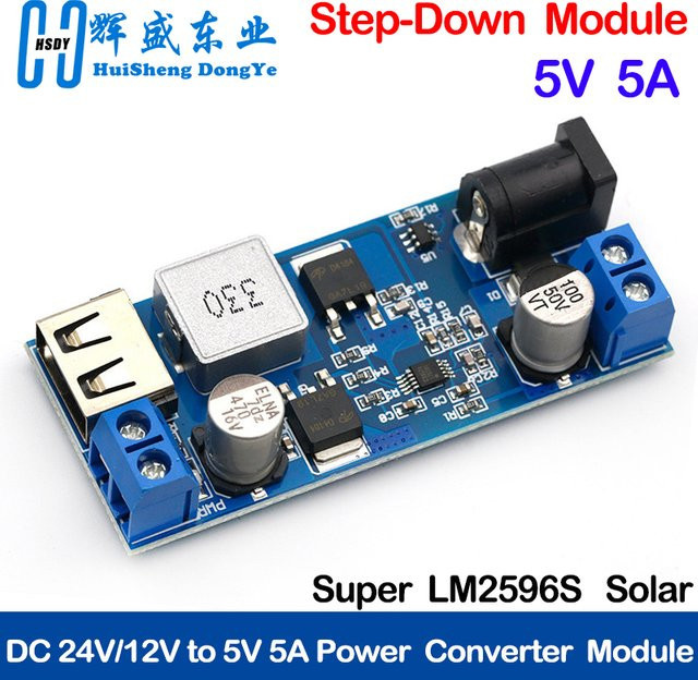 HUISHENGYUFA DC-DC Step Down Netzteil Buck Converter mit USB-C, 24V/12V zu 5V 5A, Einstellbares Lade Modul in Blau - Bild 1
