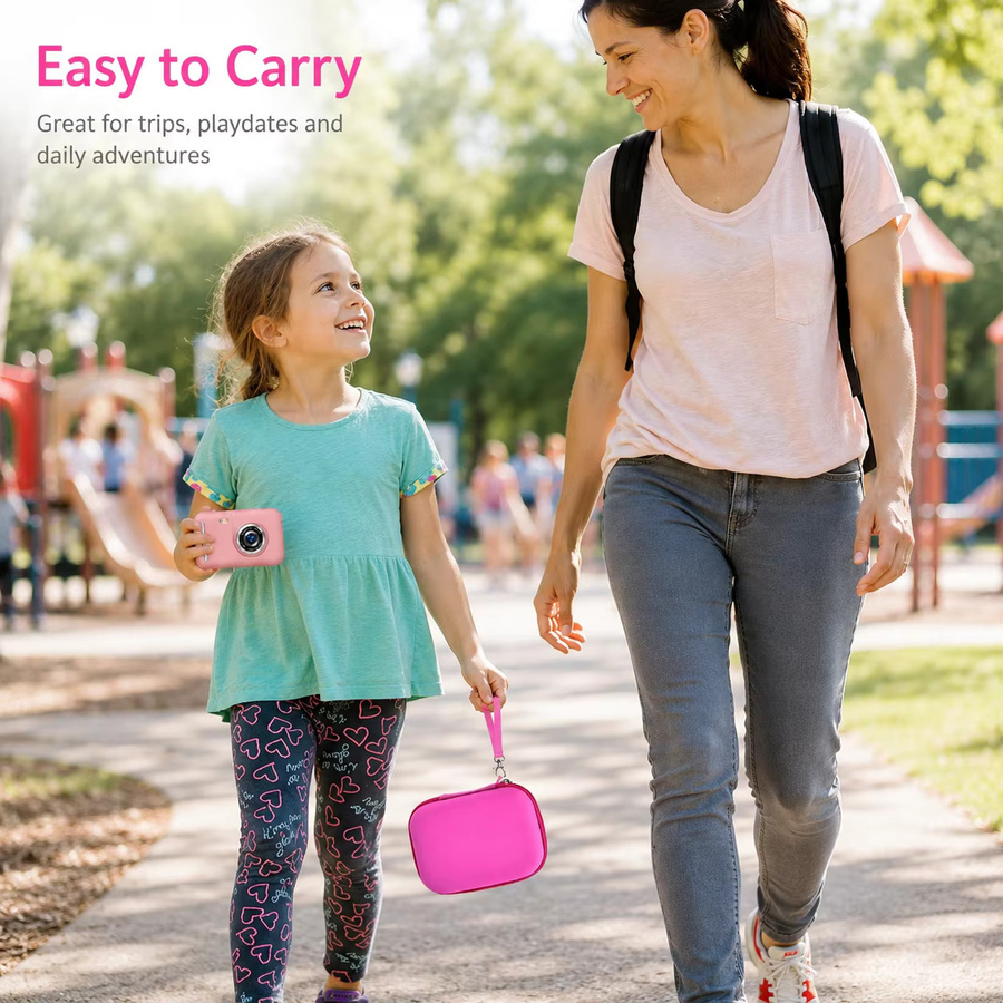 Paiyule Kinderkamera-Tasche in Rosa, harte EVA-Aufbewahrungsbox mit Netztasche, Trennwand und Handschlaufe für Digitalkameras und Stativzubehör - Bild 4