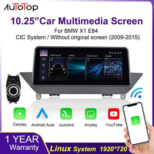 AUTOTOP 10,25 Zoll Linux Wireless Carplay Android Auto Touchscreen Autoradio für BMW X1 E84 2009-2015 CIC-System, Schwarz - Bild 1