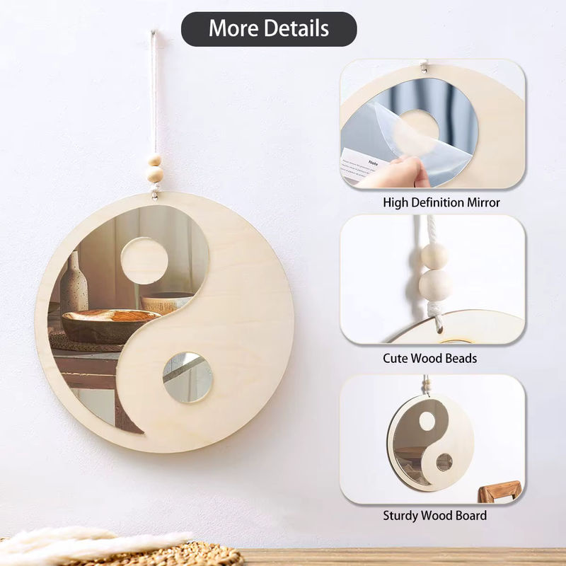 Boho Wandspiegel Yin Yang aus Holz in Beige für Wohnzimmer und Schlafzimmer - Bild 3
