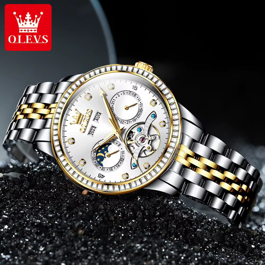 OLEVS Armbanduhr Automatik, Edelstahl, Bicolor, Diamant, Herren - Bild 3