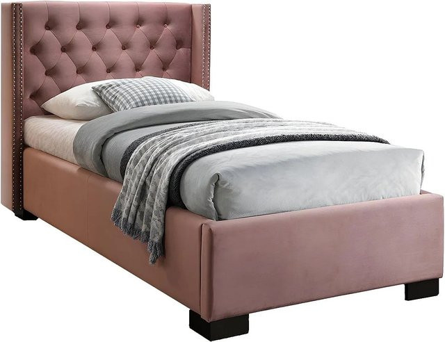 Vente-unique Bettrahmen Massimo Polsterbett aus Samt in Rosa, B/T/H: 90 x 200 x 216 cm - Bild 1