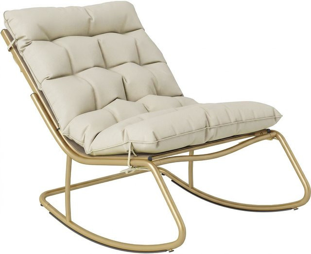 Outsunny Schaukelstuhl für draußen mit extra breiter Sitzfläche von 64 cm und weichem Kissen, Gartensessel für Balkon und Veranda, Farbe: Beige - Bild 1