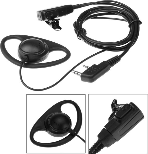 2-poliges Walkie-Talkie-Ohrhörer-Headset in Schwarz, multifunktionaler D-förmiger In-Ear-Kopfhörer für Baofeng, Kenwood, Puxing und TYT Funkgeräte - Bild 1