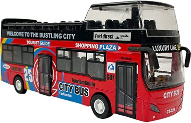 Thriving- Car Models Room Sightseeing-Tourbus, Modellauto, 1:32, mit Lichtern und Musik, rot - Bild 1
