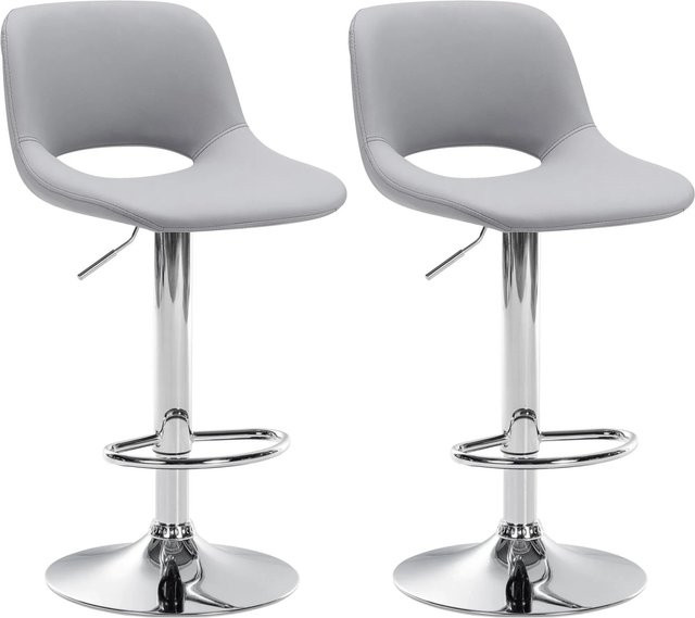 DELUKE Barhocker JAKSON 2er Set, graues Kunstleder mit Chrom-Gestell und Lehne - Bild 1