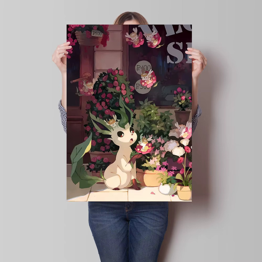 Kayou Anime Poster Leafeon und Celebi als rahmenloser Leinwanddruck in Mehrfarbig - Bild 2