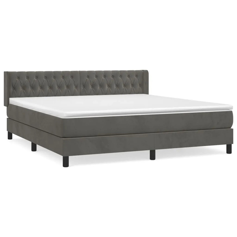 vidaXL Boxspringbett mit Matratze aus Samt in Dunkelgrau, B/T/H: 160 x 200 x 78 cm - Bild 2