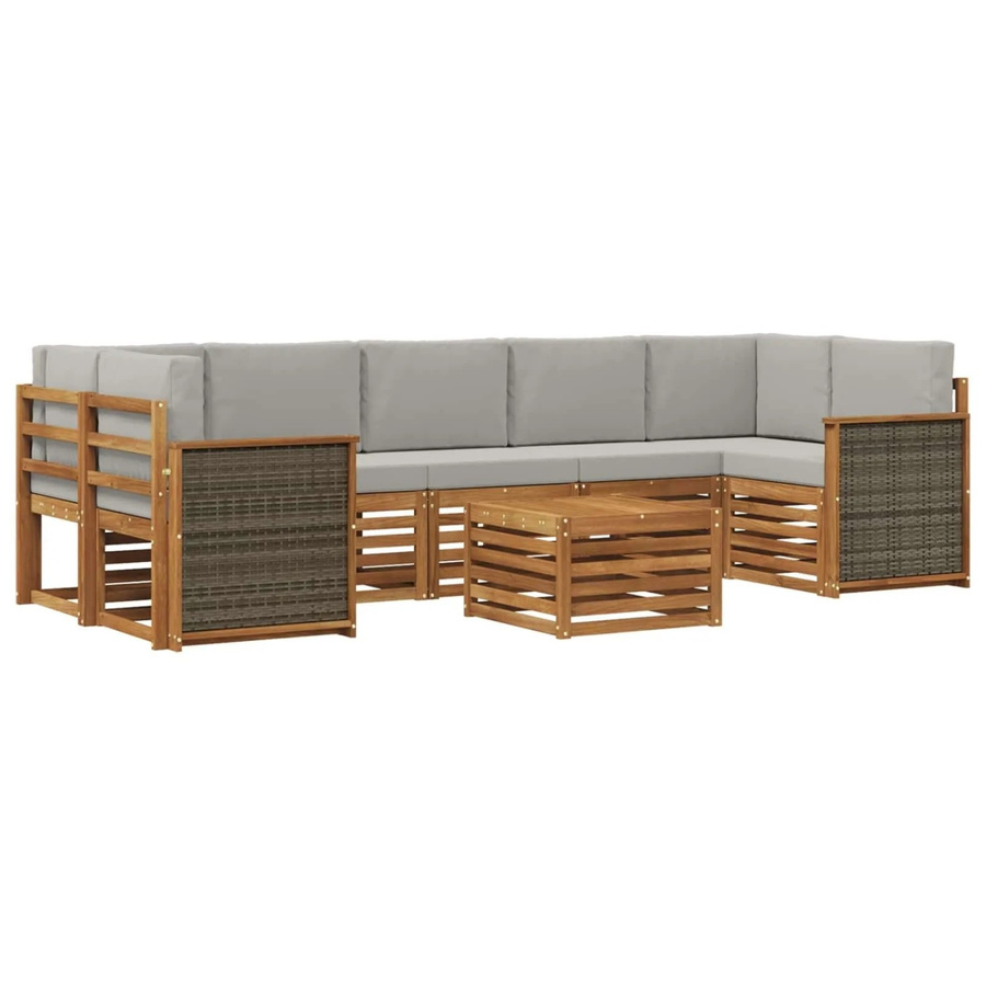 vidaXL Outdoor-Sofagarnitur in L-Form aus Massivholz Akazie mit 8 Kissen in Natur und Hellgrau - Bild 2