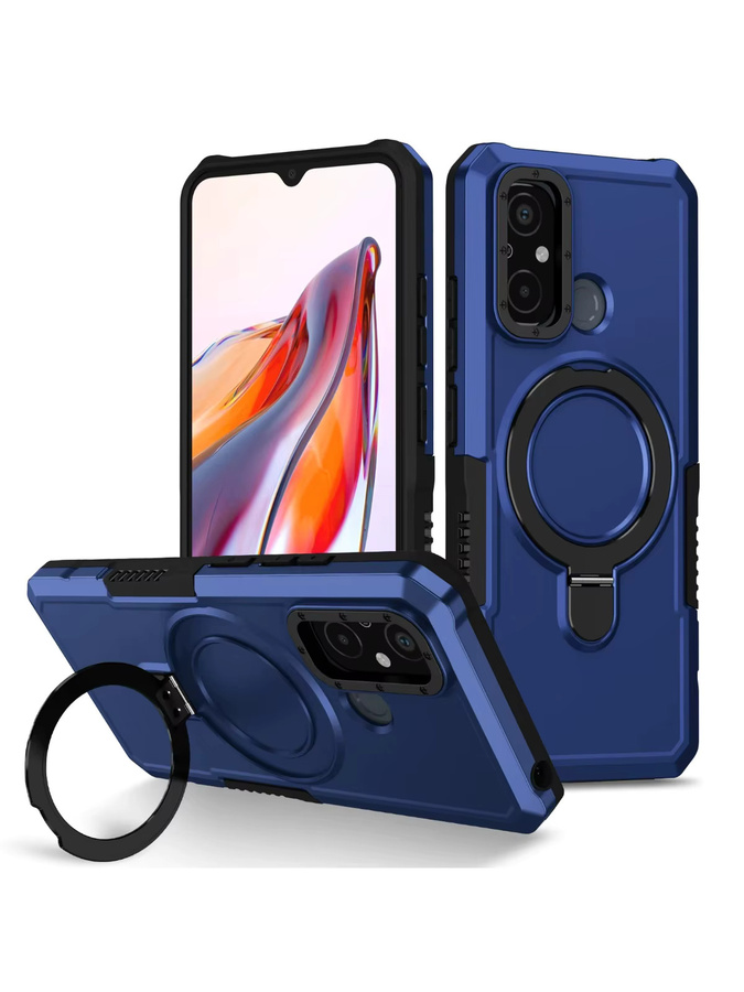 Stoßfeste Rüstung Handyhülle für Motorola Moto G-Serie mit magnetischem Ringhalter und Standfunktion in Blau - Bild 2