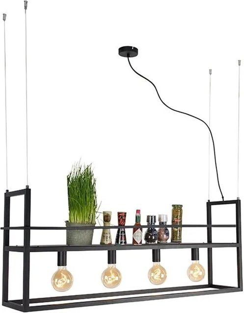 QAZQA Industrielle Hängelampe Schwarz, 4-flammige Cage Rack Pendelleuchte aus Metall, höhenverstellbar und dimmbar, E27 - Bild 1