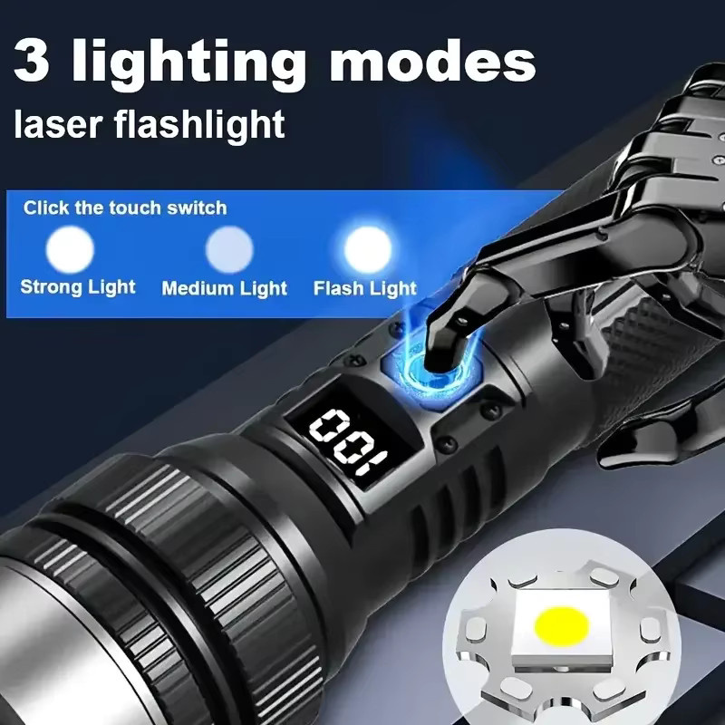 Heinast LED-Taschenlampe mit USB-Ladefunktion, Zoom und Digitalanzeige in Schwarz - Bild 2